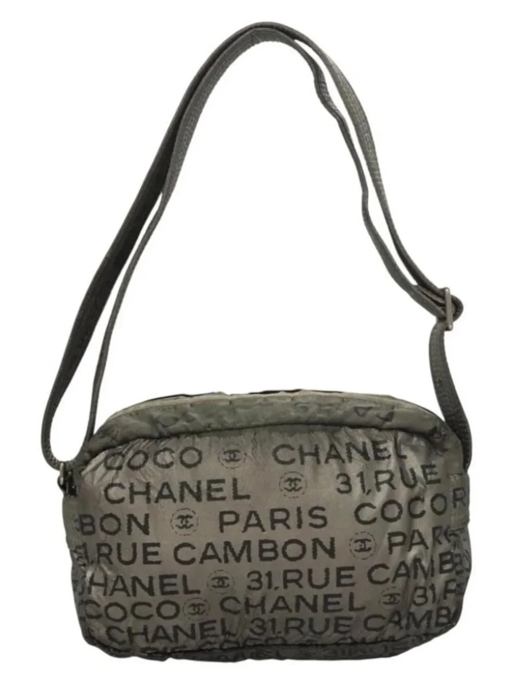 CHANEL Unlimited Shoulder Bag Coated Canvas Silver CC Auth bs27674